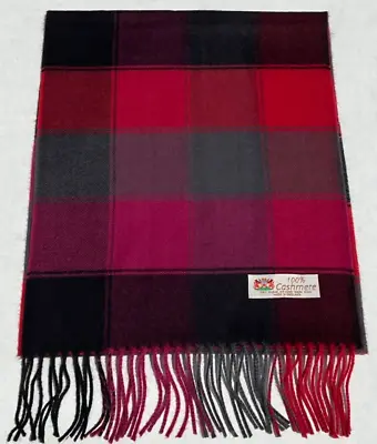 Men Women 100% CASHMERE SCARF Wrap Made In England Soft Plaid Black/Gray/Berry • $10.50