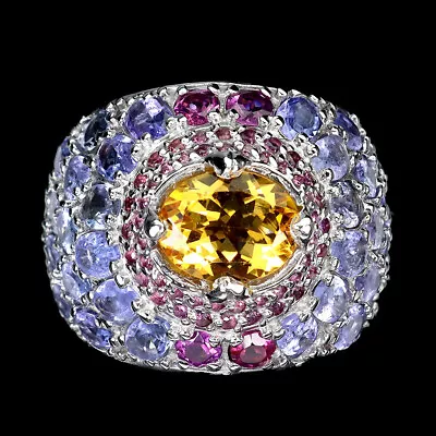 Oval Citrine 8x6mm Rhodolite Tanzanite Gemstone 925 Sterling Silver Jewelry Ring • $0.99