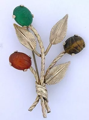 Sterling Silver Goldfilled Pin Van Dell  Floral Leaf Scarab Brooch VINTAGE 5241 • $54.99