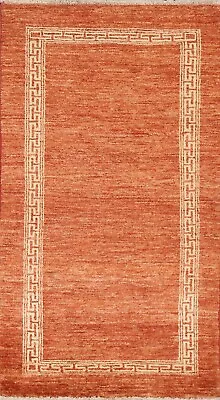 Orange Gabbeh Bordered Modern Oriental Runner Rug Hand-knotted Wool Carpet 2x5 • $156.60