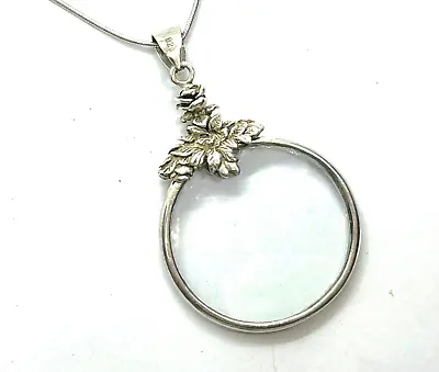 Sterling Silver Ornate Mounted Magnifying Glass Pendant Necklace • £80