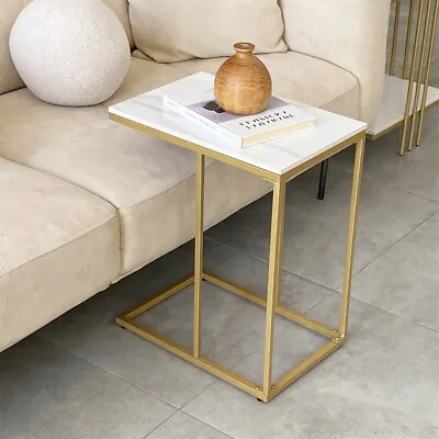 Modern C-Shaped Sofa Side Table Sintered Stone Coffe End Table For Space Saving • £37.98