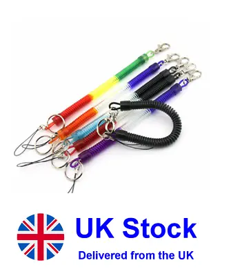 Colouful Sprial Key Chain Retractable Clip On Ring Stretchy Coil Spring Keyring • £2.49