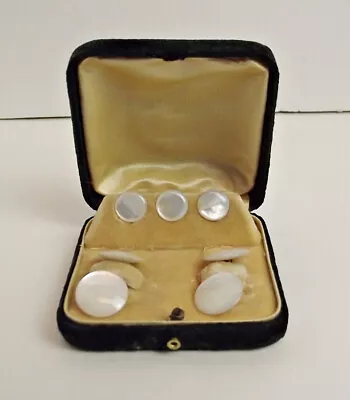 GORGEOUS Antique MOP Mother Of Pearl Cufflinks Collar Button Stud Set In Box • $39.50