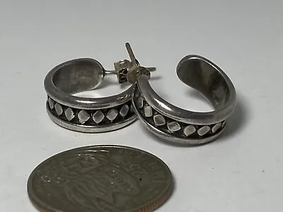 Thick Chunky Vintage Antique Heavy Patina Sterling Silver 925 Hoop Earrings 7.9g • $33