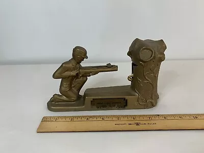 Vintage Metal Mechanical Bank  The Sportsman  Shooting Hunter Gold Works • $34.99