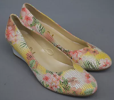 Ladies Van Dal Hanover White Yellow & Pink Floral Wedge Heel Shoes Size UK 5.5 • £12.99