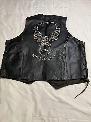 Mens USA Bikers Dream Apperal Leather Vest 50 Live To Ride Eagle Motorcycle • $49.99