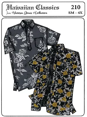 Men's Traditional Hawaiian Aloha Shirt S-4XL Victoria Jones Sewing Pattern # 210 • $11.95