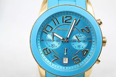 Michael Kors Mercer MK5891 Chronograph Women's Blue Gold Stainless Steel Watch • $139