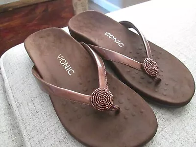 Vionic Women's 8 WIDE Toe Post Sandal Brown / Copper / Bronze W/ Velvet Footbed • $34.99