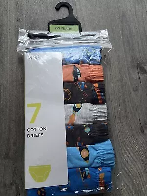 Boys Age 2-3 Pure Cotton Space Briefs 7 Pair Pack From M&S. Multi Colours. New • £7.50