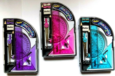 Helix Cool Curves Maths Set   Ruler Set Square Protractor Pencils Compass Etc • £5.75