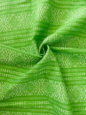 Vintage 1970s Lime Green White Woven Striped Fabric  1.6 Yds X 40” Mid Century • $15