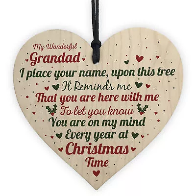 Christmas Memorial Grandad Father Handmade Wooden Heart Tree Decoration Bauble  • £3.99