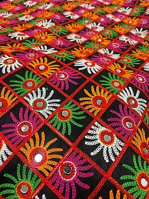 B100% Cotton Fabric Indian Ethnic Real Mirror Rajasthani Embroidery Rangoli Boho • £6.49