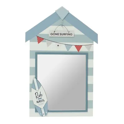 Nautical Seaside Beach Hut 'Gone Surfing' Themed Decorative Wooden Mirror 48cm • £19.99