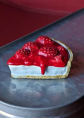 Cast Iron Enamel Strawberry Raspberry Slice RED Cheesecake Pie Trinket Box  • $40