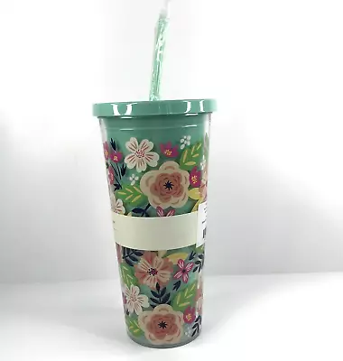 Steel Mill & Co. Tumbler 24oz Straw Floral Vibrant Mint Green • $12.99