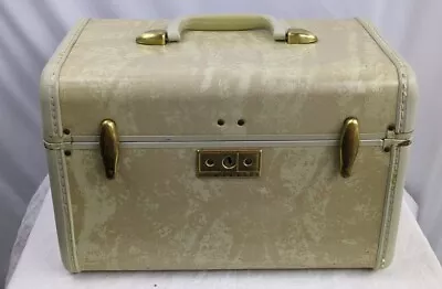 Vintage Samsonite Cream Tan Marble Distressed Train Makeup Case W/ Tray No Key • $29.99