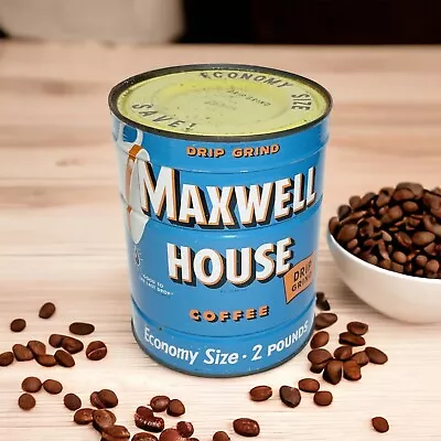 Vintage Maxwell House Advertising Coffee Tin 2LB Key Wind Empty Sealed Unopened • $114.99