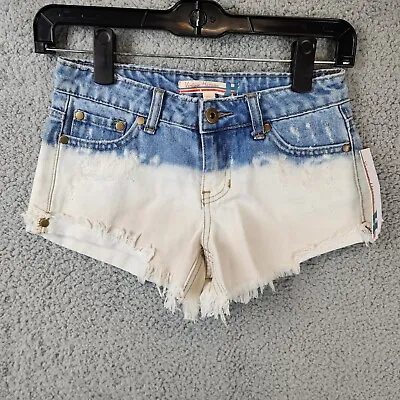 Vintage Havana Dip Dyed Denim Shorts Girls 14 Blue/Off White Frayed Hem Pockets~ • $14.61