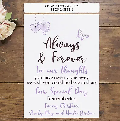 Always & Forever Memory PERSONALISED WEDDING SIGN Hearts Butterfly Diamante W42 • £4.50
