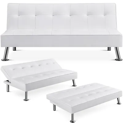 Futon Sofa Couch Modern Faux Leather Sofa Beds Convertible Sofas Sleeper White • $149.99