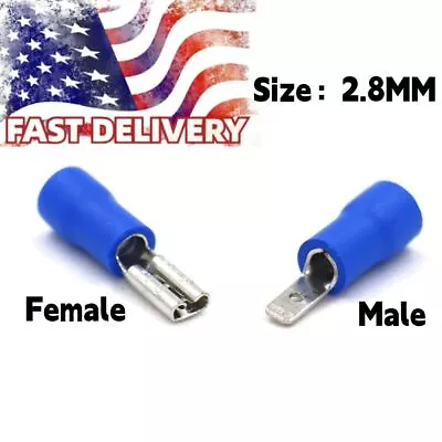 Female Male 2.8mm Spade Terminal Insulated Crimp 16-14AWG Wire Connector 100/200 • $7.89