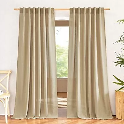  Curtains & Drapes Privacy With Light Filtering Rod W52 X L84 Linen Brown • $48.80