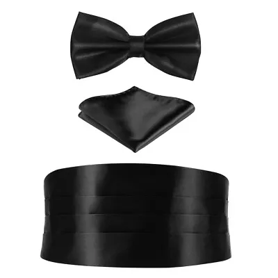 Bow Tie Men Men' S Satin Belt Pocket Hanky Cummerbund Men Cummerbund Bow Tie Set • $8.92