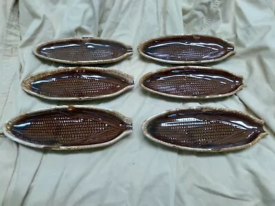 Vintage McCoy Ceramics - Corn Plates - 6 - Brown Drip Motif • $99.99