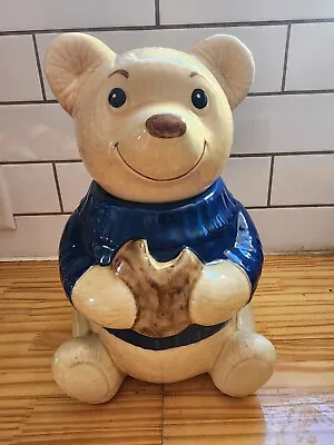 Vintage Metlox Teddy Bear Cookie Jar - Blue Shirt 11.5  • $34.99