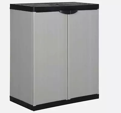 Garden Storage Cabinet With 1 Shelf Grey Plastic Cupboard Utility Tool Shed Box • £73.99