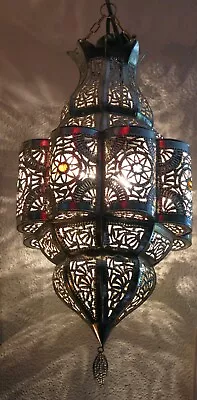 Moroccan Silver Hanging Lantern-Moroccan Silver Light- Moroccan Silver Pendant • $135.35