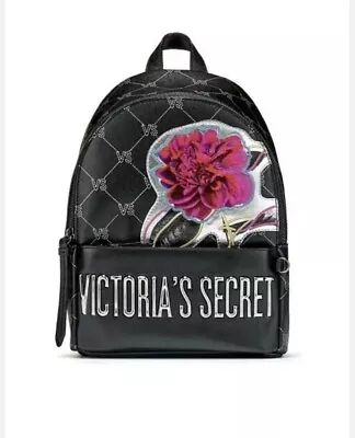 New Victoria's Secret VS Monogram Floral Small City Backpack Black Embossed • $39.95