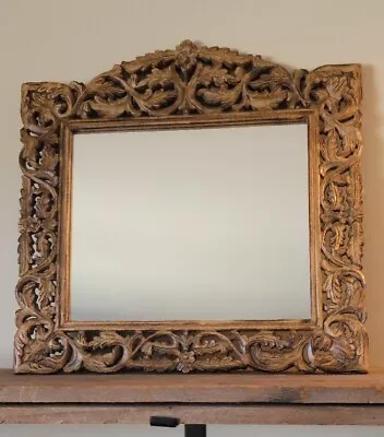Wood Carved Wall 25  X 24.5  Mirror Oak Vintage Decorative Ornate  • $65