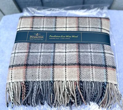 NWT Pendleton Eco-Wise Wool Easy Care Throw Pearl Plaid With Fringe 54”x60” • $99.95