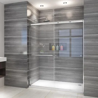 ELEGANT 60 W Sliding Shower Door Semi-Frameless 1/4  Clear Glass Chrome Finish • $414.89