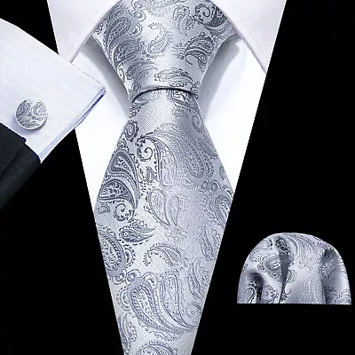 Men's Tie Silk Classic Wedding Necktie And Pocket Square Cufflinks Set Paisley • £10.99