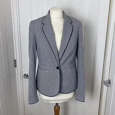 JASPER CONRAN Blue & White Striped Blazer Jacket - Size 12 - Nautical • £12