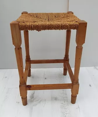 £24.99 • Buy Vintage STOOL  Retro Mid Century Wooden Wicker Woven Top Stool 18ins Tall VGC