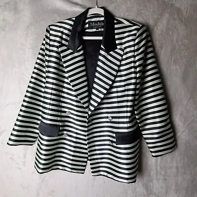 Moshita Couture Long Sleeve Pocket Stripe Blazer Black White Womens Size 14 • $49.99