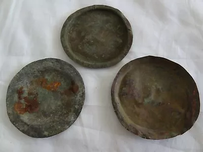 Antique Mongolian Tibetan  Buddhist Small Copper Offering Plates 3 Pc • $19.99