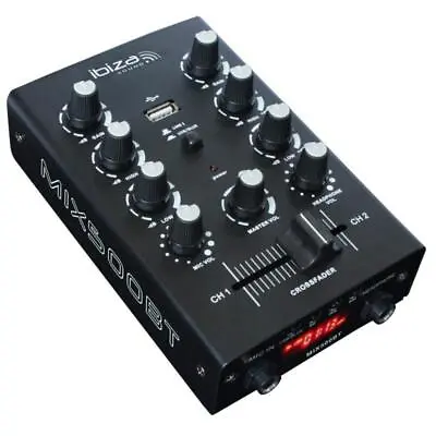 Ibiza MIX500BT 2 Channel DJ Mixer With USB Bluetooth Crossfader Mic DJ Disco • £39.99