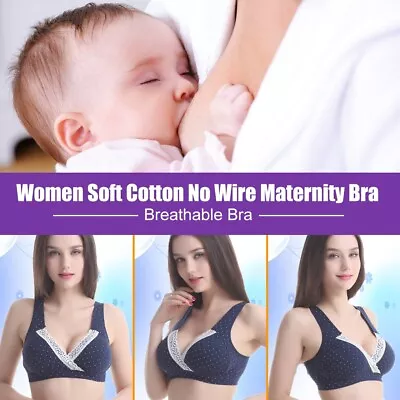 Women Cotton No Wire Maternity Bra Pregnant Breastfeeding Nursing Sleep B UK  • £14.09