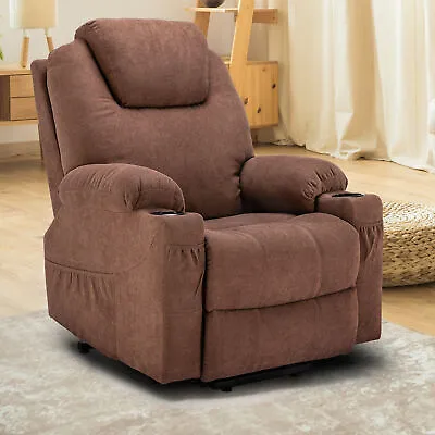 Electric Power Lift Recliner Chair Remote Massage Heat Sofa Overstuffed Brown • $316.11