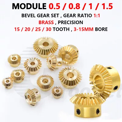 Mod 0.5/0.8/1/1.5 Bevel Gear Set Brass 1:1 Pairing 15/20/25/30 Tooth Miter Gear • $14.75