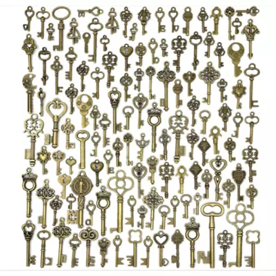 Old Vintage Antique Skeleton 125 Keys Lot Small Large Bulk Necklace Pendant Cra • $10.96