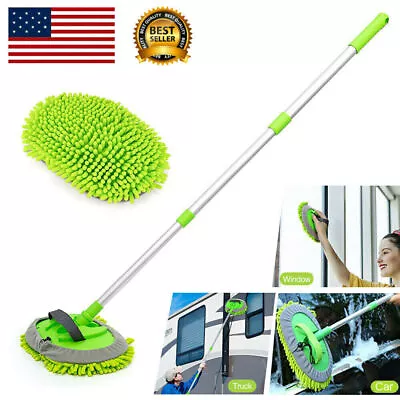 Car Wash Mop Head Microfibre Telescopic Cleaning Brush Wash Handle Cleaner US • $12.94